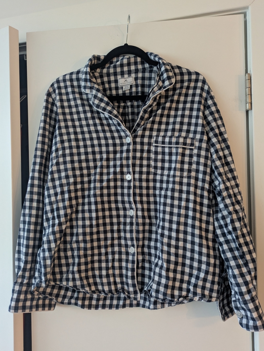 Women's Twill Pajama Set in Navy Gingham - Navy Gingham / L